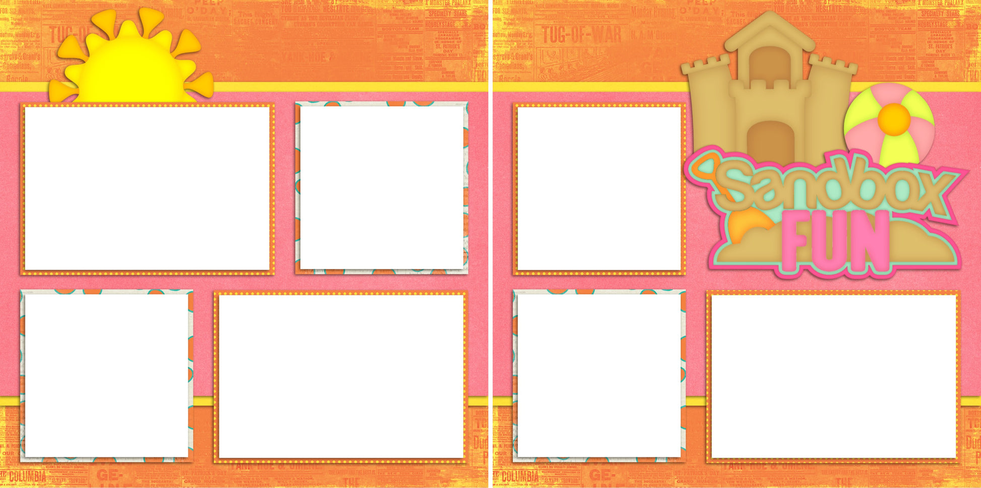 Sandbox Fun Girl - Digital Scrapbook Pages - INSTANT DOWNLOAD - EZscrapbooks Scrapbook Layouts Baby - Toddler, Beach - Tropical