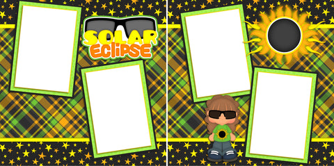 Solar Eclipse Green Girl - Digital Scrapbook Pages - INSTANT DOWNLOAD - EZscrapbooks Scrapbook Layouts Kids, Other