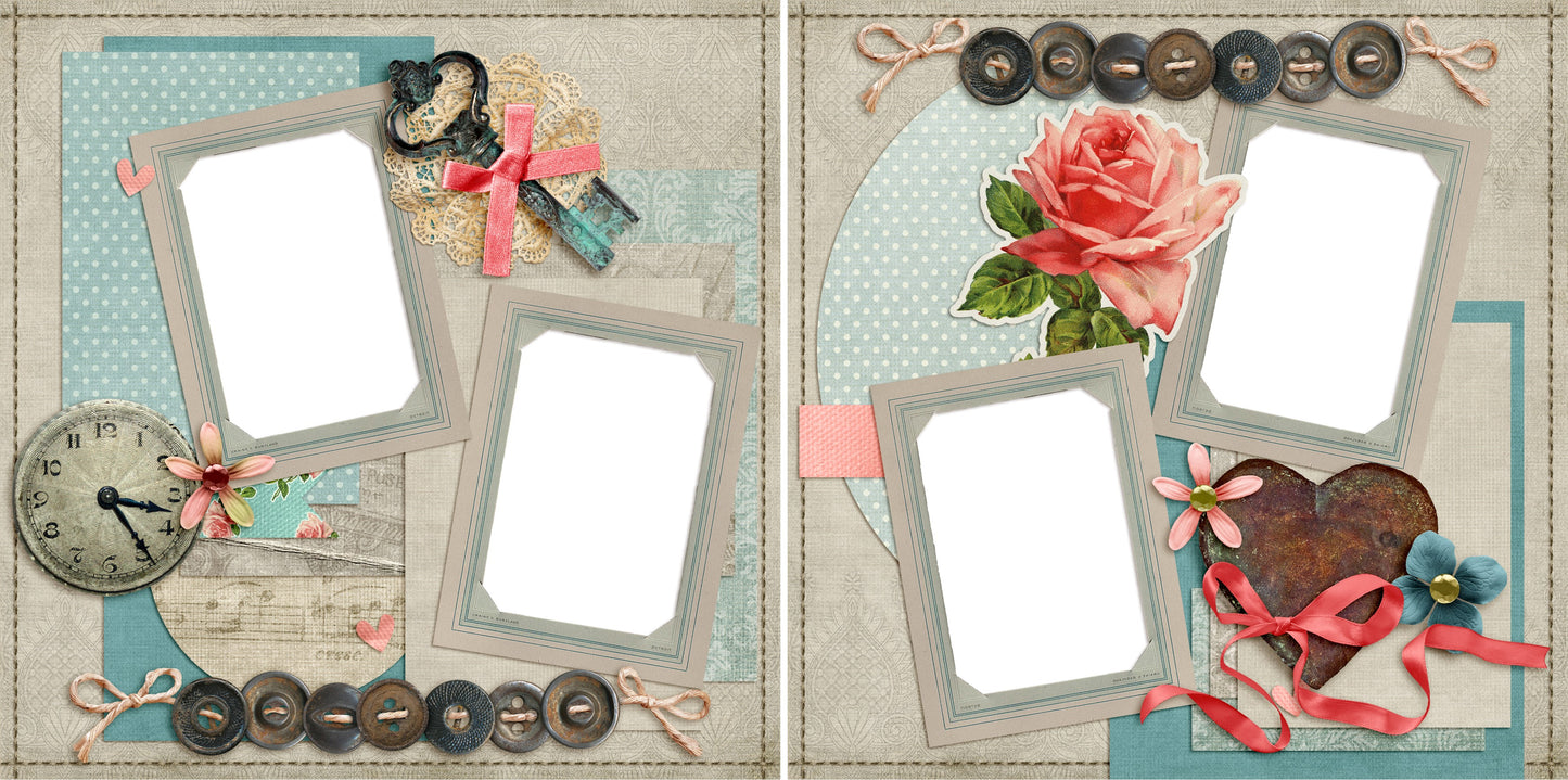 Vintage Charms - Digital Scrapbook Pages - INSTANT DOWNLOAD - EZscrapbooks Scrapbook Layouts Heritage