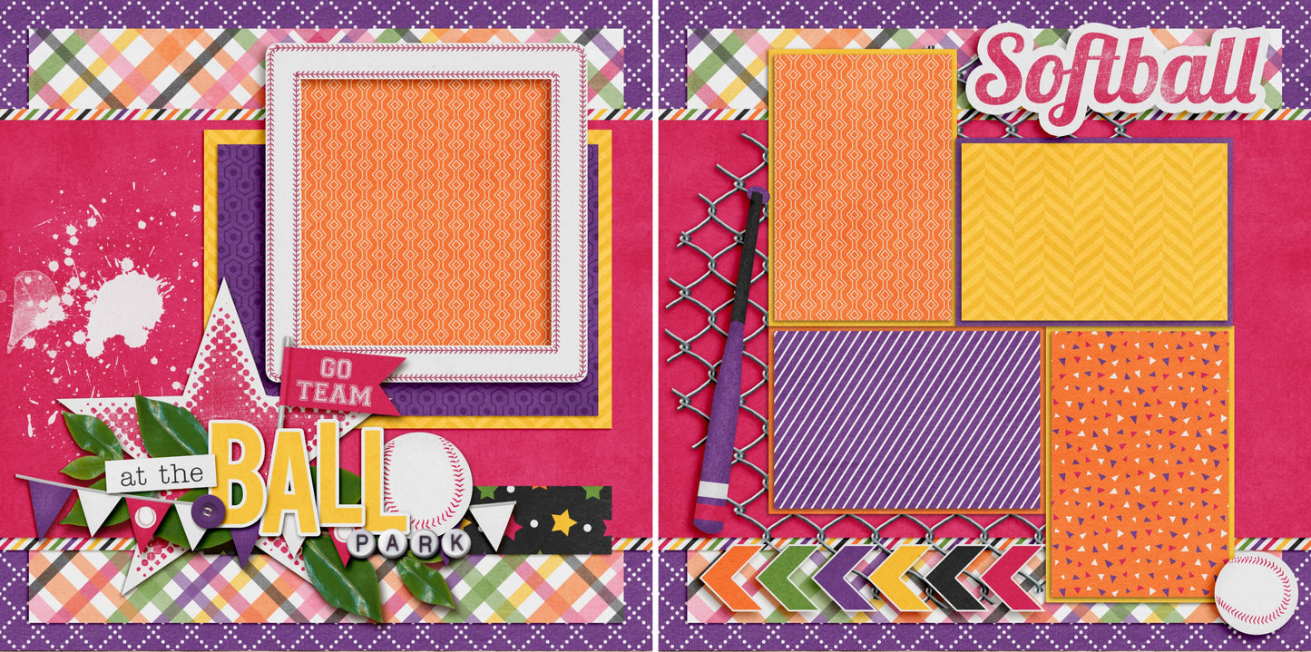 At the Ball Park Pink - 3172 - EZscrapbooks Scrapbook Layouts softball, Sports