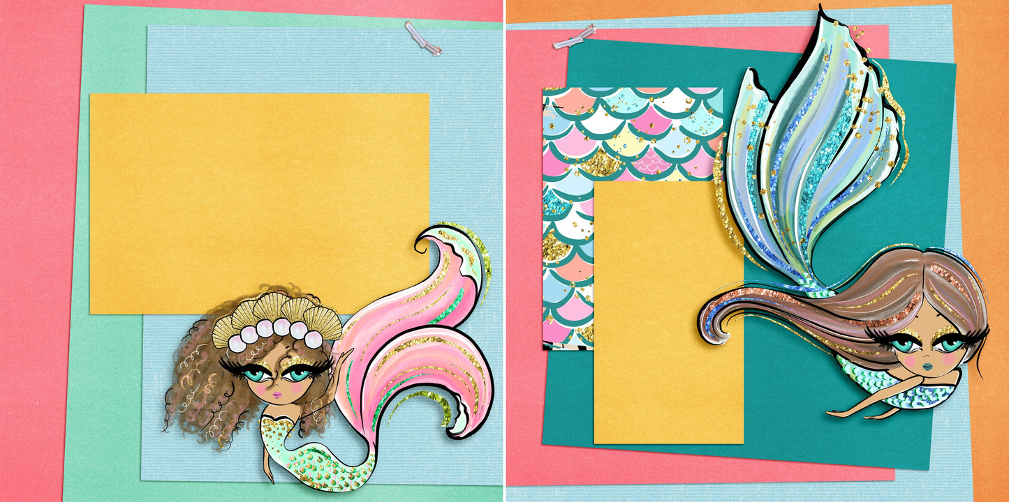 Mermaids EZ Background Pages -  Digital Bundle - 10 Digital Scrapbook Pages - INSTANT DOWNLOAD