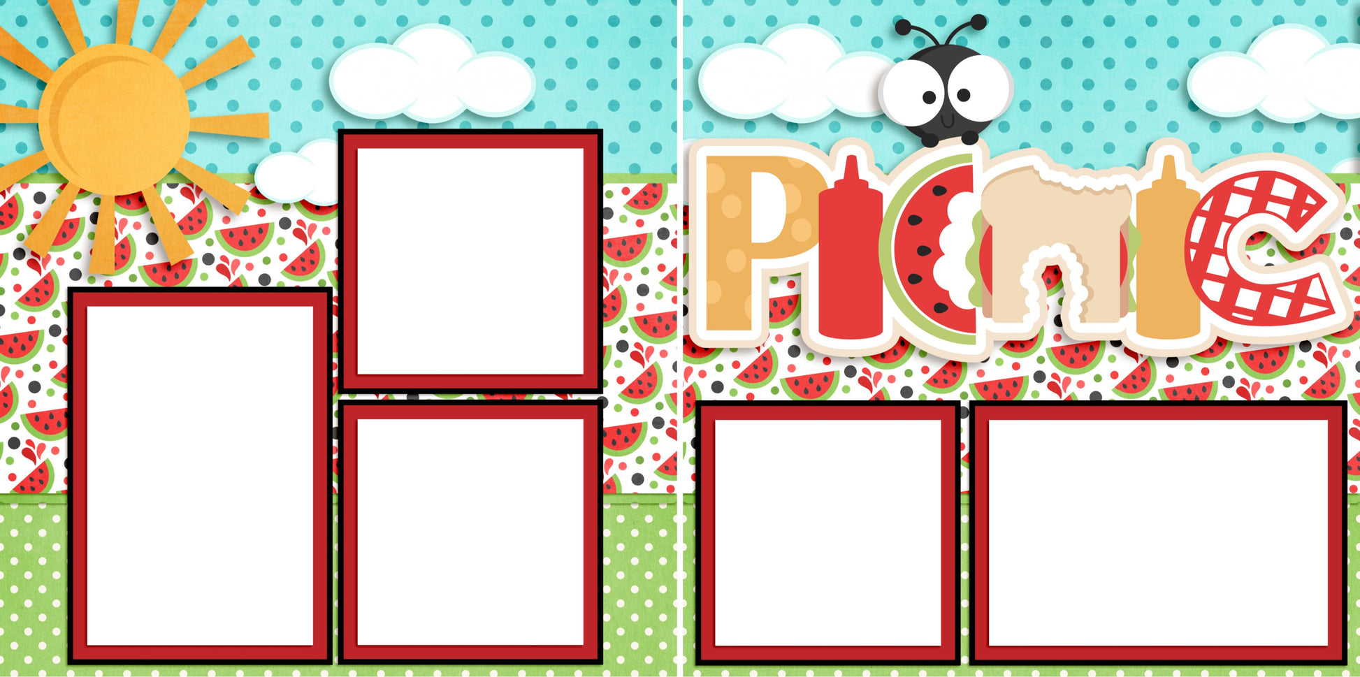 Picnic - Digital Scrapbook Pages - INSTANT DOWNLOAD - EZscrapbooks Scrapbook Layouts July 4th - Patriotic, Summer