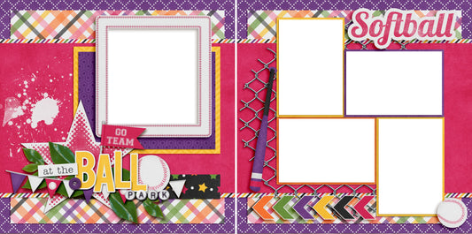 At the Ball Park Pink - Digital Scrapbook Pages - INSTANT DOWNLOAD - EZscrapbooks Scrapbook Layouts softball, Sports