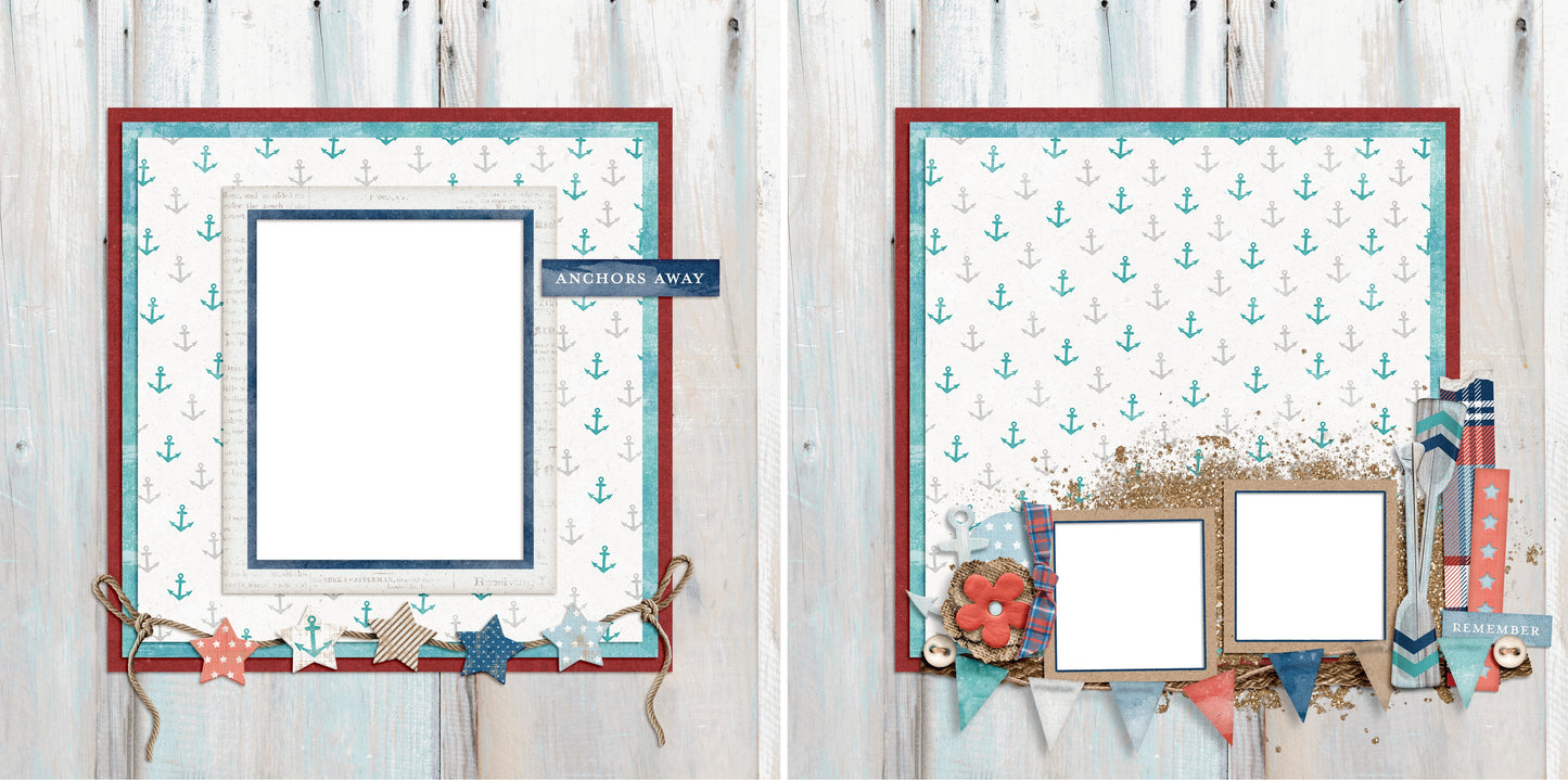 Anchors Away - Digital Scrapbook Pages - INSTANT DOWNLOAD - EZscrapbooks Scrapbook Layouts beaches, cruise, ocean