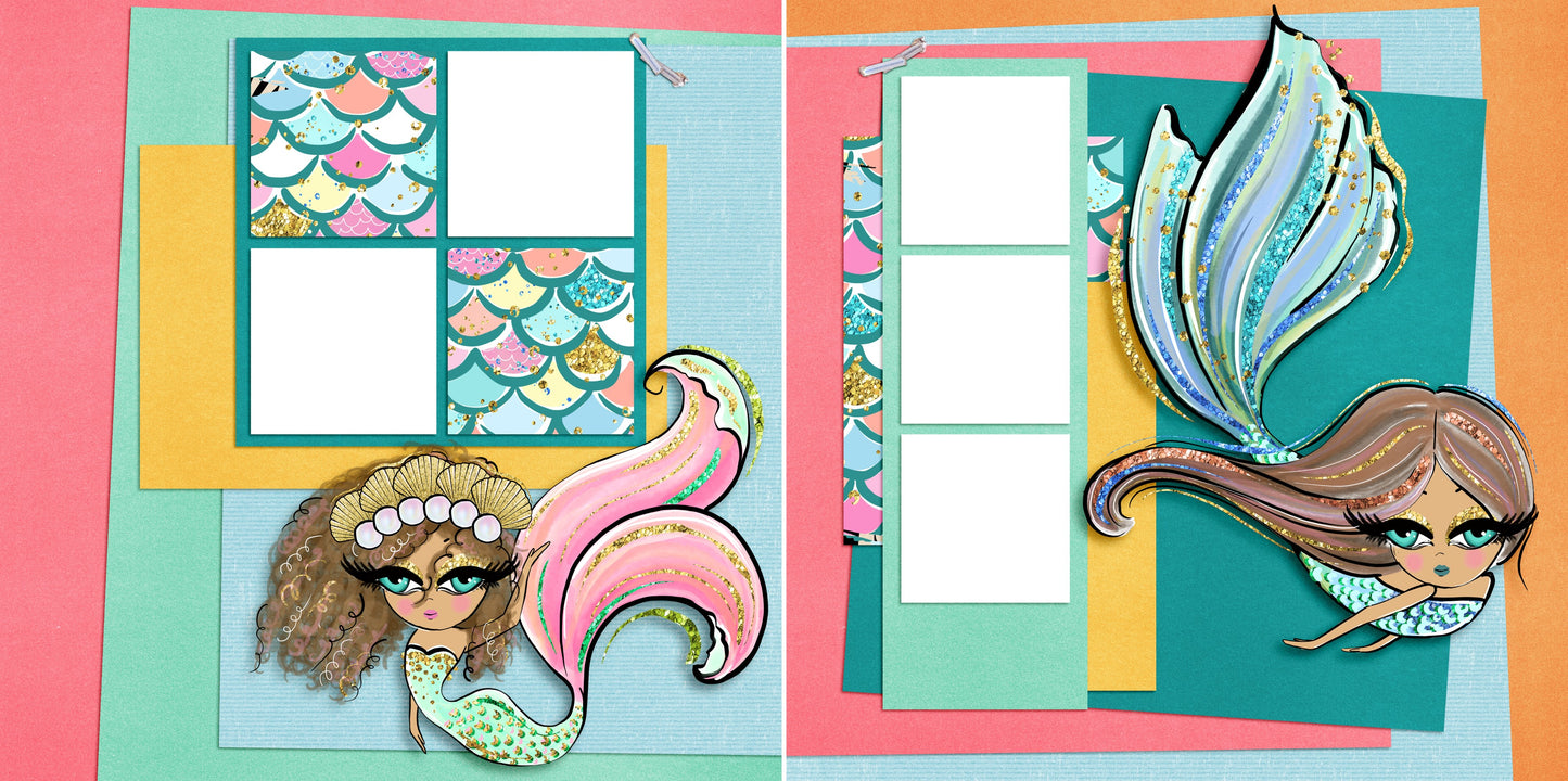 Mermaids EZ Quick Pages -  Digital Bundle - 10 Digital Scrapbook Pages - INSTANT DOWNLOAD