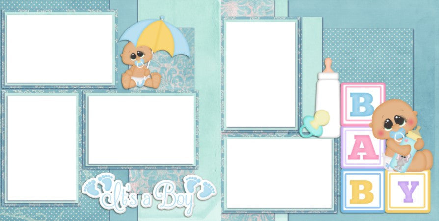 New Baby Boy - Digital Scrapbook Pages - INSTANT DOWNLOAD - EZscrapbooks Scrapbook Layouts Baby - Toddler