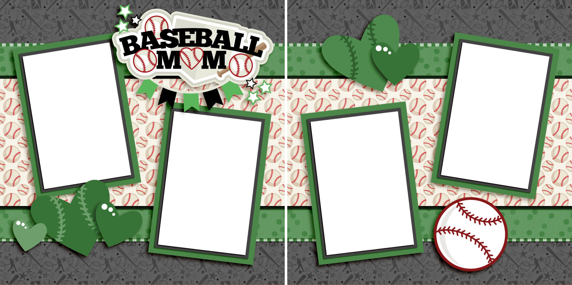 Baseball Mom Green - Digital Scrapbook Pages - INSTANT DOWNLOAD - EZscrapbooks Scrapbook Layouts baseball, Sports