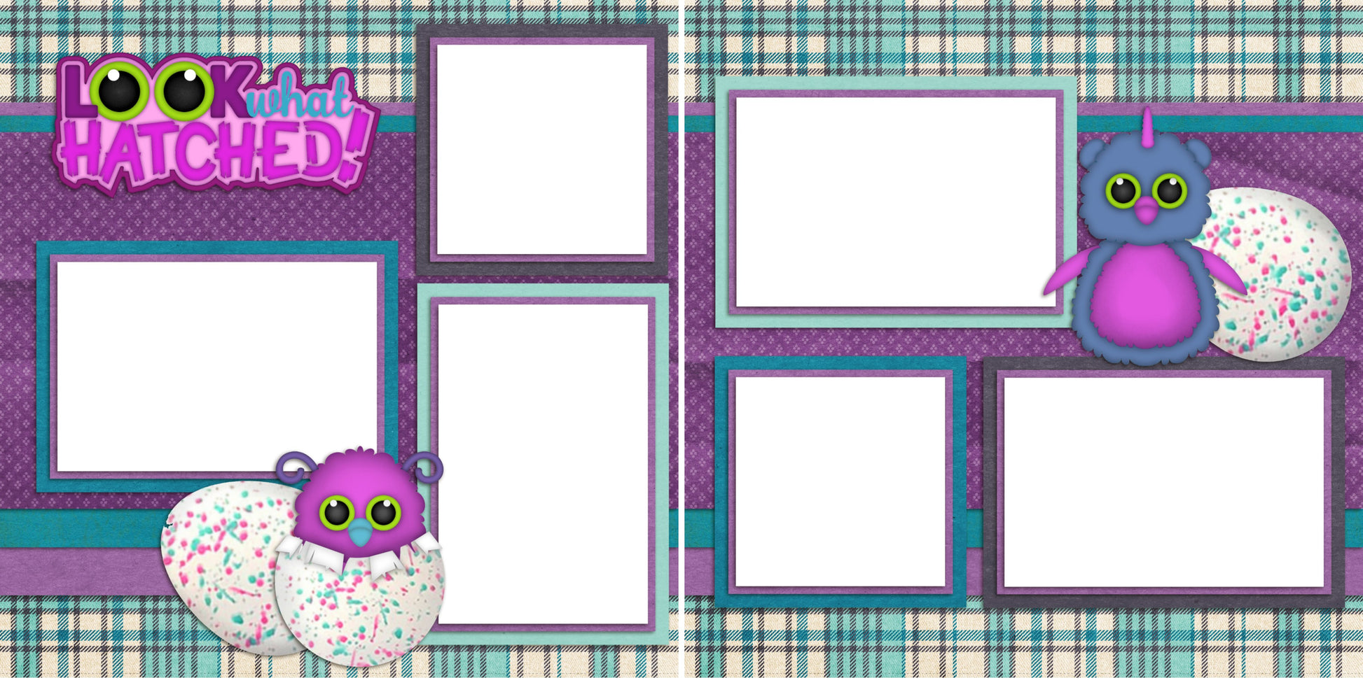 Look What Hatched - Digital Scrapbook Pages - INSTANT DOWNLOAD - EZscrapbooks Scrapbook Layouts Characters, Kids