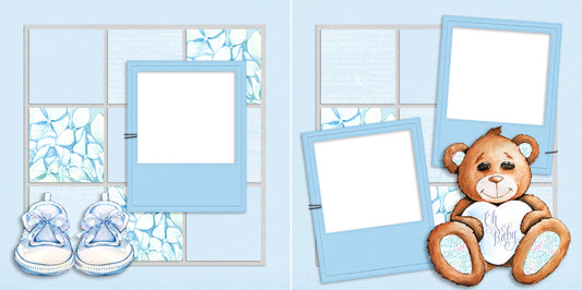 Oh Baby - Boy Bear - Digital Scrapbook Pages - INSTANT DOWNLOAD - EZscrapbooks Scrapbook Layouts baby, bear, blue, boy, son, teddy