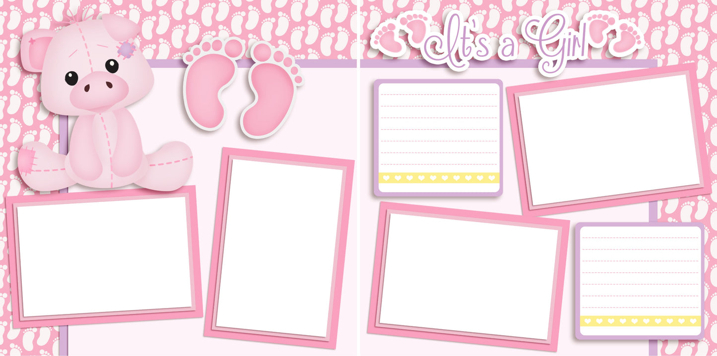 It's a Girl - Piggy - Digital Scrapbook Pages - INSTANT DOWNLOAD - EZscrapbooks Scrapbook Layouts Baby, Baby - Toddler