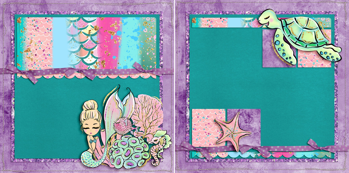 Mermaids EZ Background Pages -  Digital Bundle - 10 Digital Scrapbook Pages - INSTANT DOWNLOAD