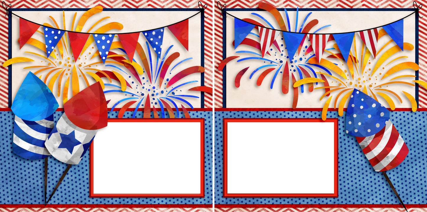 Fireworks - Digital Scrapbook Pages - INSTANT DOWNLOAD - EZscrapbooks Scrapbook Layouts July 4th - Patriotic