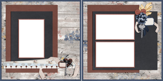 Wood & Keys - Digital Scrapbook Pages - INSTANT DOWNLOAD - EZscrapbooks Scrapbook Layouts barn wood, barnwood, rustic, vintage