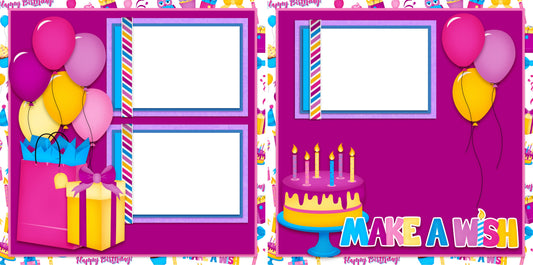 Make a Wish Purple - Digital Scrapbook Pages - INSTANT DOWNLOAD - EZscrapbooks Scrapbook Layouts Birthday