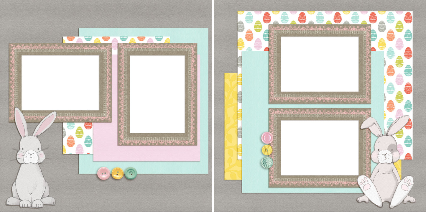 Cute Bunnies - Easter - Digital Scrapbook Pages - INSTANT DOWNLOAD - EZscrapbooks Scrapbook Layouts Spring - Easter