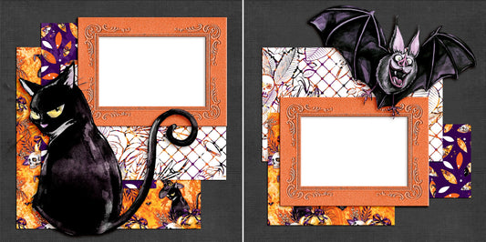Black Cats & Bats - Digital Scrapbook Pages - INSTANT DOWNLOAD - EZscrapbooks Scrapbook Layouts Halloween