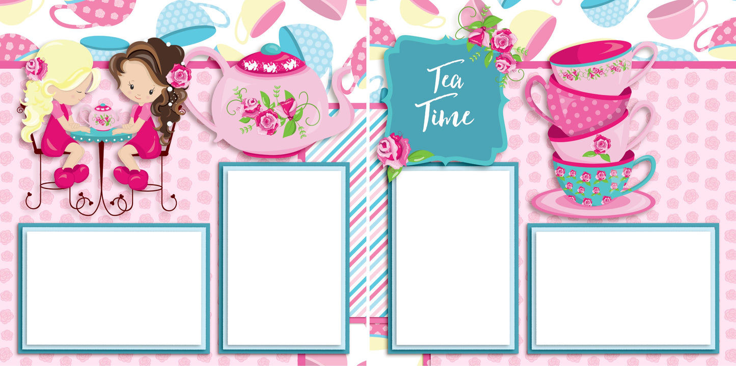 Tea Time - Digital Scrapbook Pages - INSTANT DOWNLOAD - EZscrapbooks Scrapbook Layouts Girls