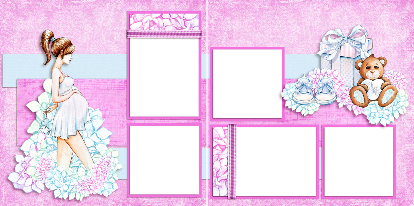 Expecting - Digital Scrapbook Pages - INSTANT DOWNLOAD - EZscrapbooks Scrapbook Layouts baby, bear, blue, boy, daughter, pink, pregnancy, son