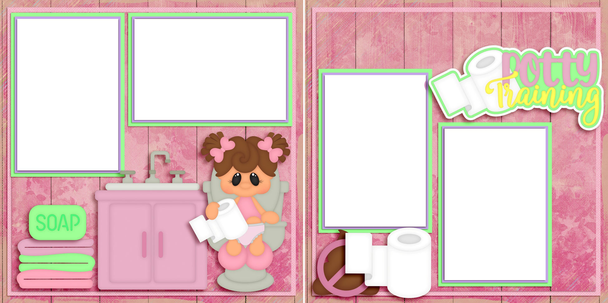 Potty Training Girl - Digital Scrapbook Pages - INSTANT DOWNLOAD - EZscrapbooks Scrapbook Layouts big kid, cute, potty training, sweet