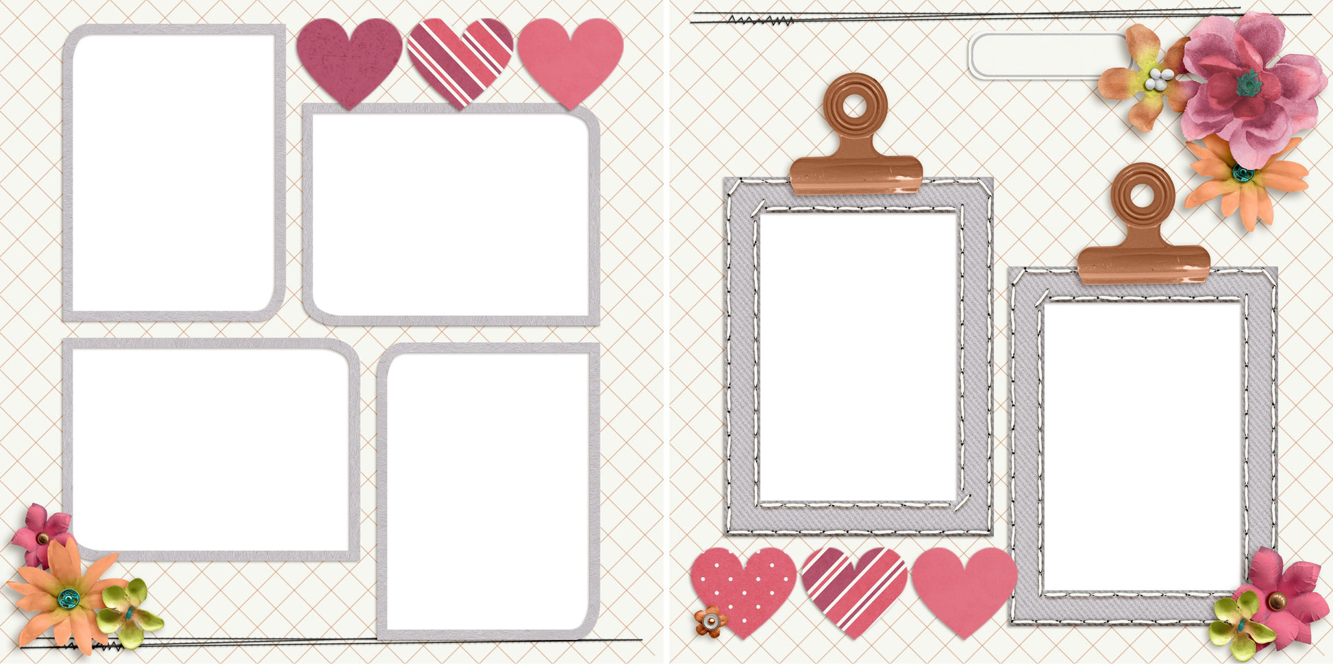 Pink Hearts - Digital Scrapbook Pages - INSTANT DOWNLOAD - EZscrapbooks Scrapbook Layouts heart, hearts, love, pink, valentine