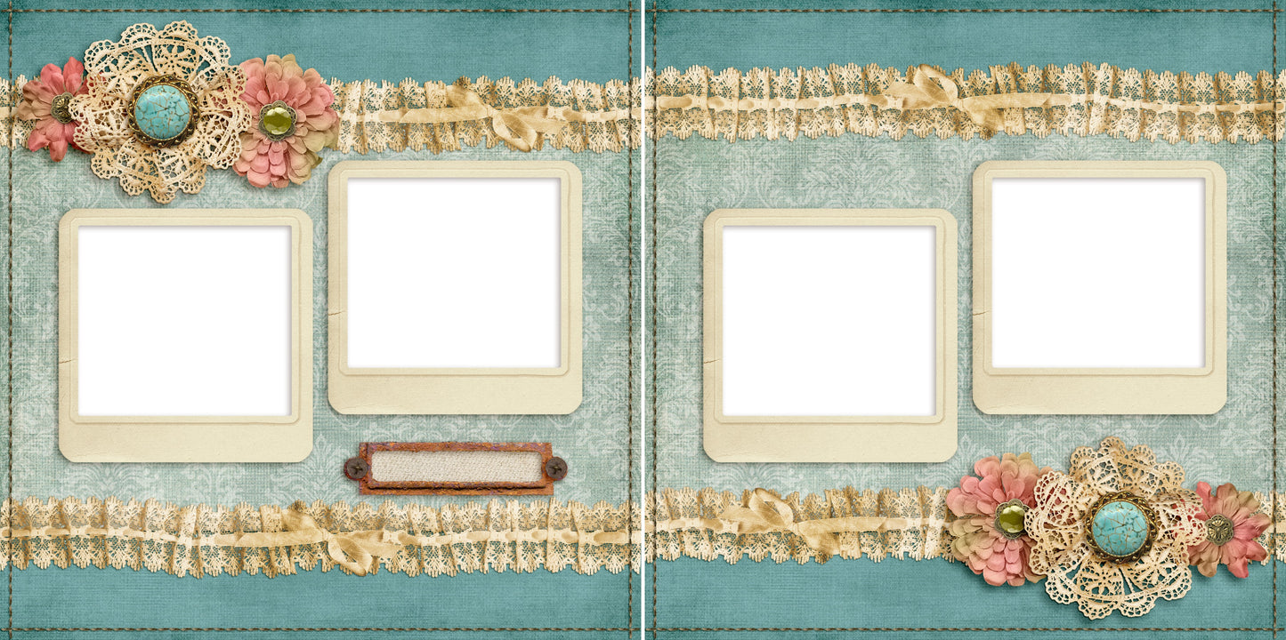 Teal & Lace - Digital Scrapbook Pages - INSTANT DOWNLOAD