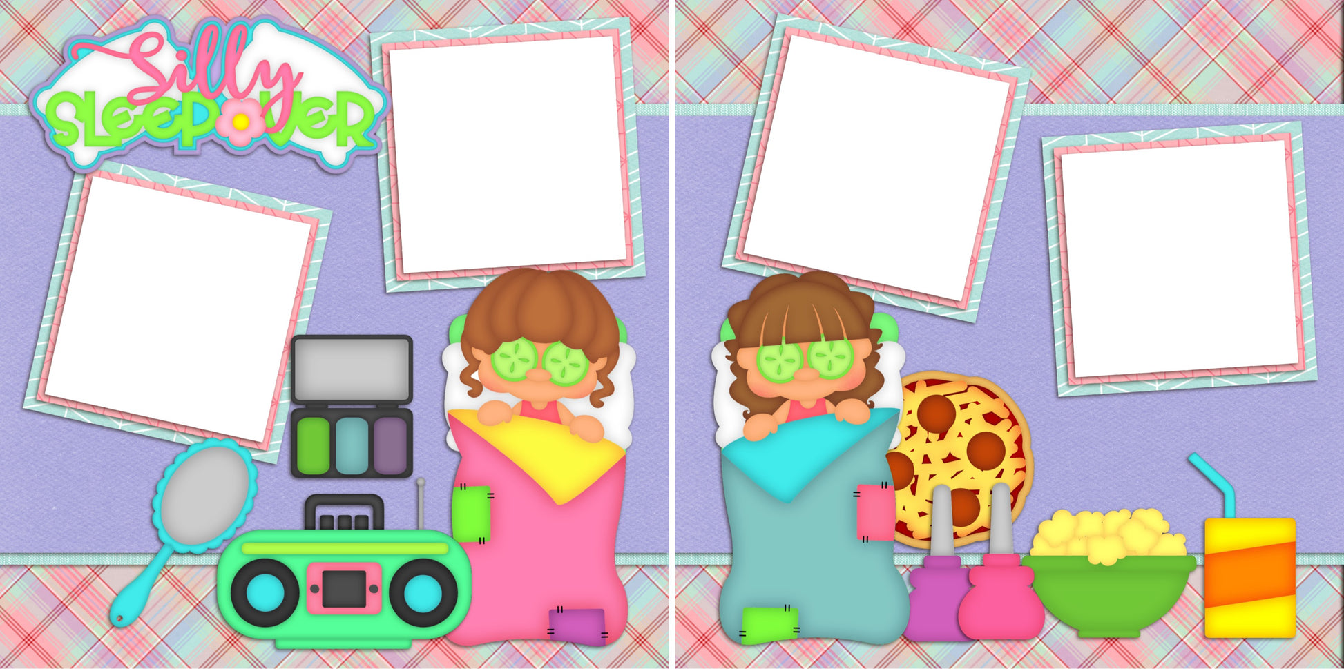 Silly Sleepover - Digital Scrapbook Pages - INSTANT DOWNLOAD - EZscrapbooks Scrapbook Layouts Birthday, Girls