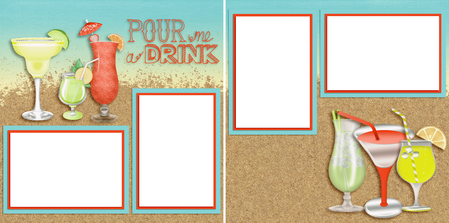 Pour Me A Drink - Digital Scrapbook Pages - INSTANT DOWNLOAD - 2019 - EZscrapbooks Scrapbook Layouts Beach - Tropical