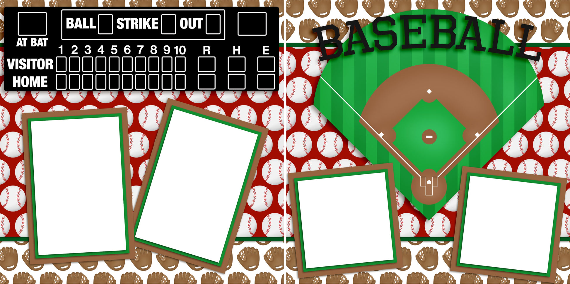 Baseball Diamond - Digital Scrapbook Pages - INSTANT DOWNLOAD - EZscrapbooks Scrapbook Layouts Sports