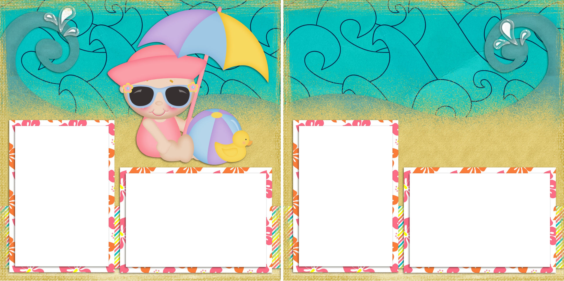 Beach Baby Girl - Digital Scrapbook Pages - INSTANT DOWNLOAD - EZscrapbooks Scrapbook Layouts Baby - Toddler, Beach - Tropical