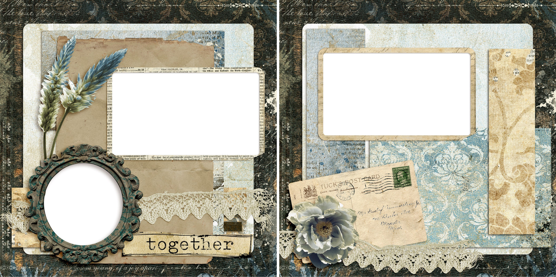 Vintage Together - Digital Scrapbook Pages - INSTANT DOWNLOAD - EZscrapbooks Scrapbook Layouts Family, Heritage