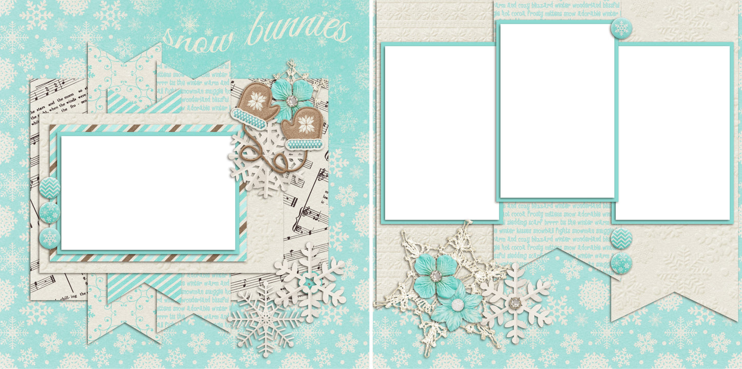 Snow Bunnies - Digital Scrapbook Pages - INSTANT DOWNLOAD - EZscrapbooks Scrapbook Layouts Christmas, Winter