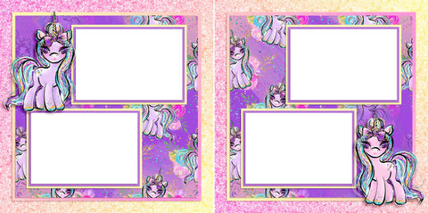 Unicorns - Digital Scrapbook Pages - INSTANT DOWNLOAD - EZscrapbooks Scrapbook Layouts baby, fairytale, girl, pink, princess, toddler, unicorn
