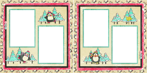 Copy of Ice Skating Penguins - Yellow - Digital Scrapbook Pages - INSTANT DOWNLOAD - EZscrapbooks Scrapbook Layouts Christmas, holidays, santa