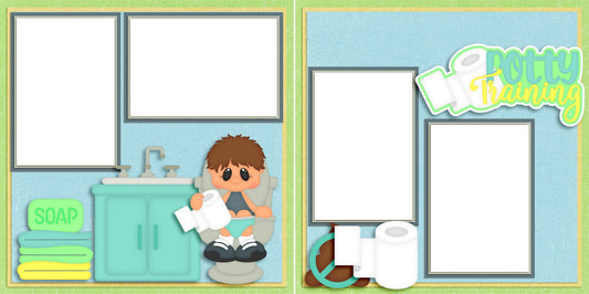 Potty Training Boy - Digital Scrapbook Pages - INSTANT DOWNLOAD - EZscrapbooks Scrapbook Layouts big kid, cute, potty training, sweet