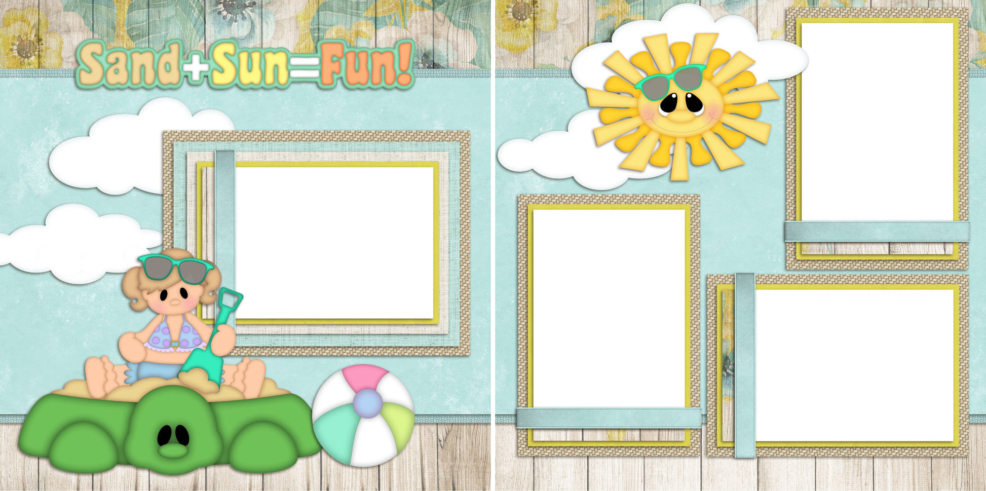 Sand Sun Fun Girl - Digital Scrapbook Pages - INSTANT DOWNLOAD - EZscrapbooks Scrapbook Layouts Beach - Tropical