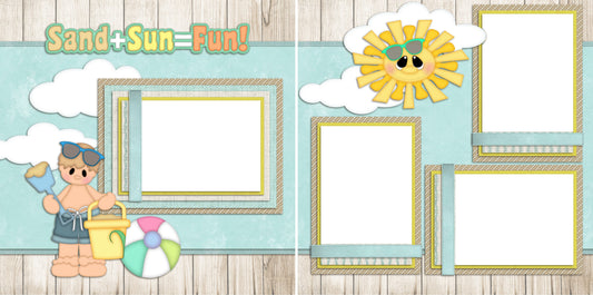 Sand Sun Fun Boy - Digital Scrapbook Pages - INSTANT DOWNLOAD - EZscrapbooks Scrapbook Layouts Beach - Tropical