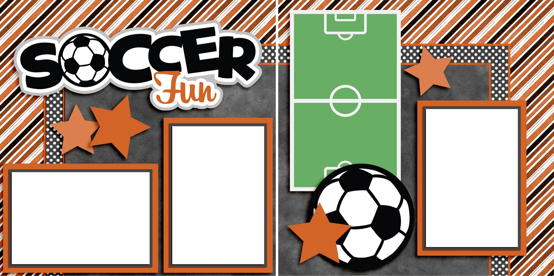 Soccer Fun Orange - Digital Scrapbook Pages - INSTANT DOWNLOAD - EZscrapbooks Scrapbook Layouts soccer, Sports