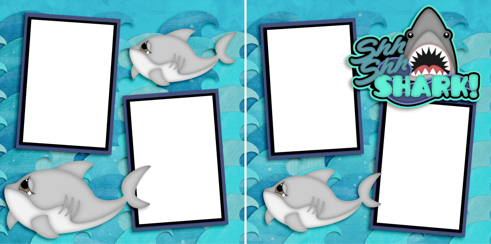 Shark - Digital Scrapbook Pages - INSTANT DOWNLOAD - EZscrapbooks Scrapbook Layouts Beach - Tropical, Swimming - Pool