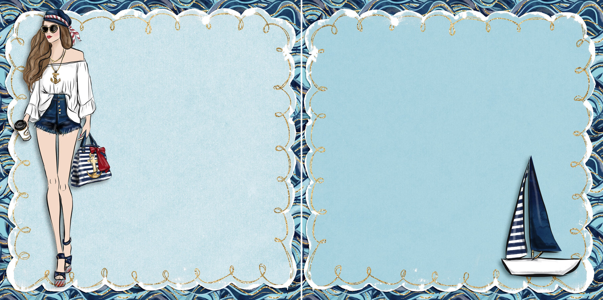 Nautical Girl Brunette Light NPM - 5451 - EZscrapbooks Scrapbook Layouts Beach - Tropical, cruise, Nautical, Swimming - Pool