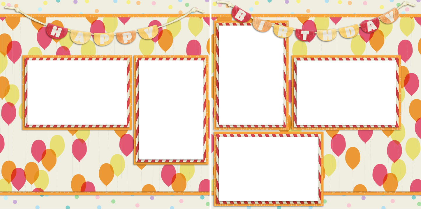 Birthday Balloons Orange - Digital Scrapbook Pages - INSTANT DOWNLOAD - EZscrapbooks Scrapbook Layouts Birthday