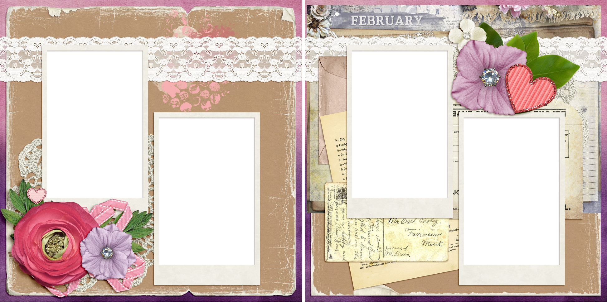 February - Digital Scrapbook Pages - INSTANT DOWNLOAD - EZscrapbooks Scrapbook Layouts Months of the Year
