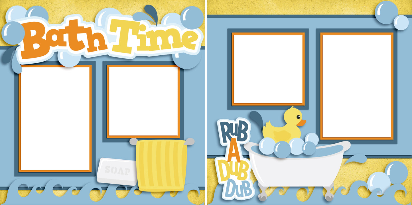 Bath Time - Digital Scrapbook Pages - INSTANT DOWNLOAD - EZscrapbooks Scrapbook Layouts Baby - Toddler