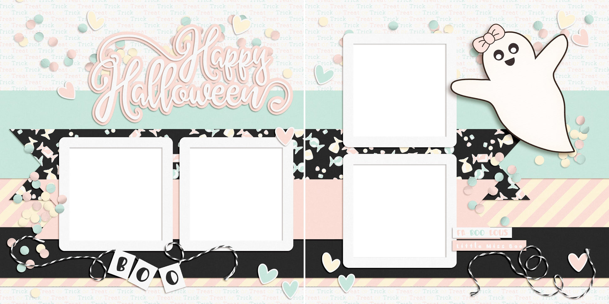 Happy Halloween Pink Ghost - Digital Scrapbook Pages - INSTANT DOWNLOAD - EZscrapbooks Scrapbook Layouts Halloween