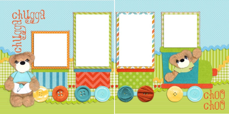 Chugga Chugga - Digital Scrapbook Pages - INSTANT DOWNLOAD - EZscrapbooks Scrapbook Layouts Baby - Toddler, Tear Bears