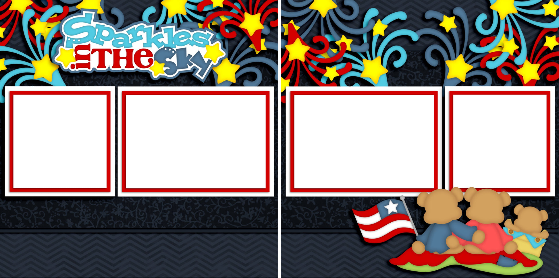 Sparkles in the Sky - Digital Scrapbook Pages - INSTANT DOWNLOAD - EZscrapbooks Scrapbook Layouts July 4th - Patriotic