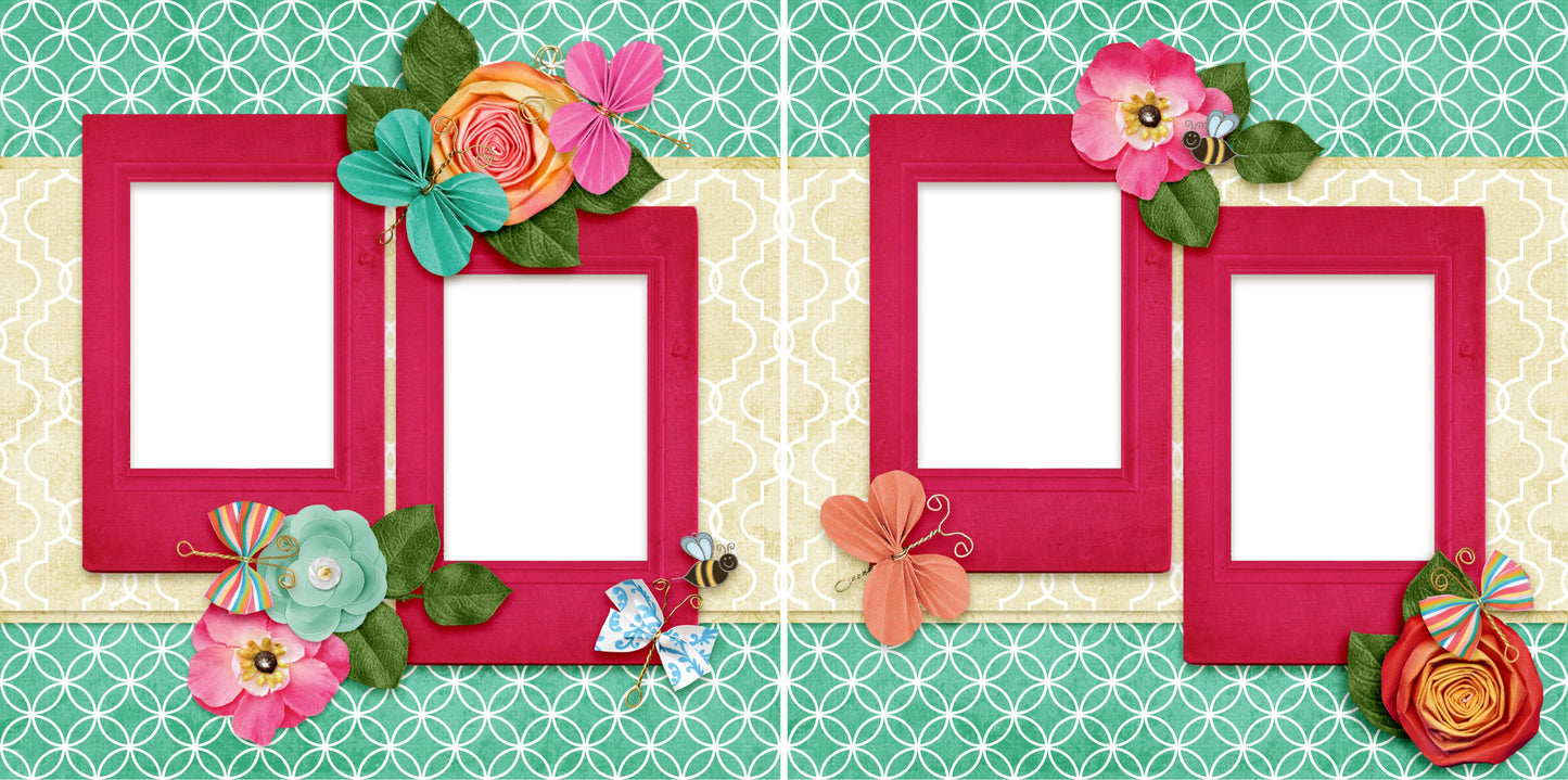 Flowers & Butterflies - Digital Scrapbook Pages - INSTANT DOWNLOAD - EZscrapbooks Scrapbook Layouts Girls