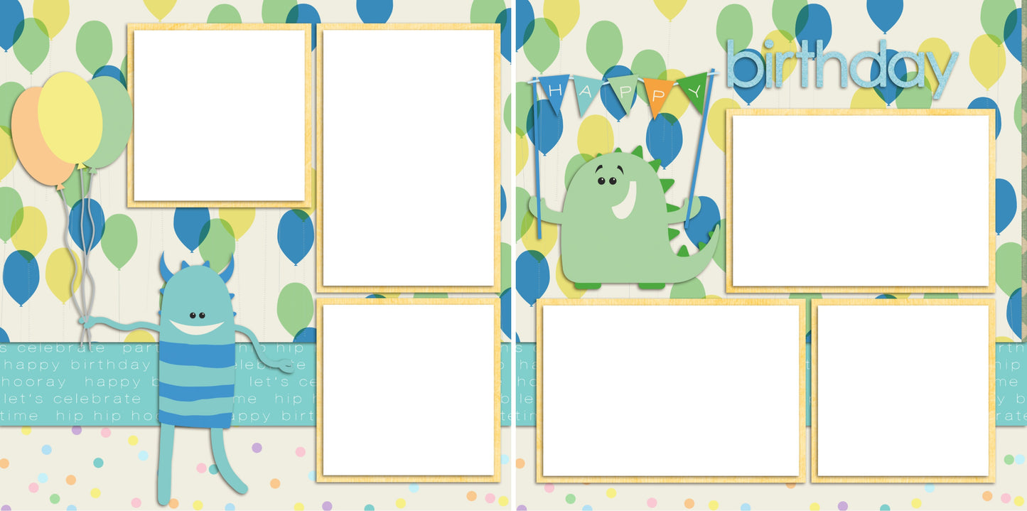 Birthday Balloons Blue - Digital Scrapbook Pages - INSTANT DOWNLOAD - EZscrapbooks Scrapbook Layouts Birthday