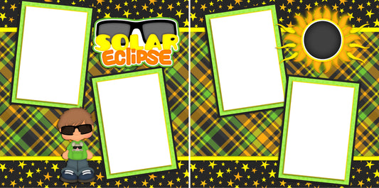 Solar Eclipse Green Boy - Digital Scrapbook Pages - INSTANT DOWNLOAD - EZscrapbooks Scrapbook Layouts Kids, Other