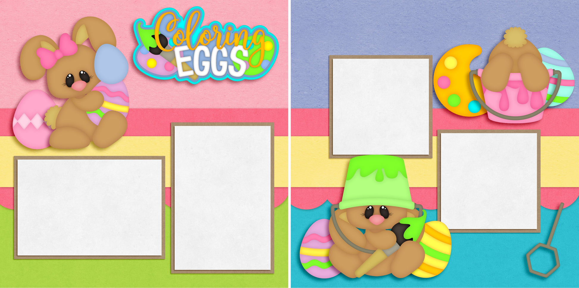 Coloring Eggs - Digital Scrapbook Pages - INSTANT DOWNLOAD - EZscrapbooks Scrapbook Layouts Spring - Easter