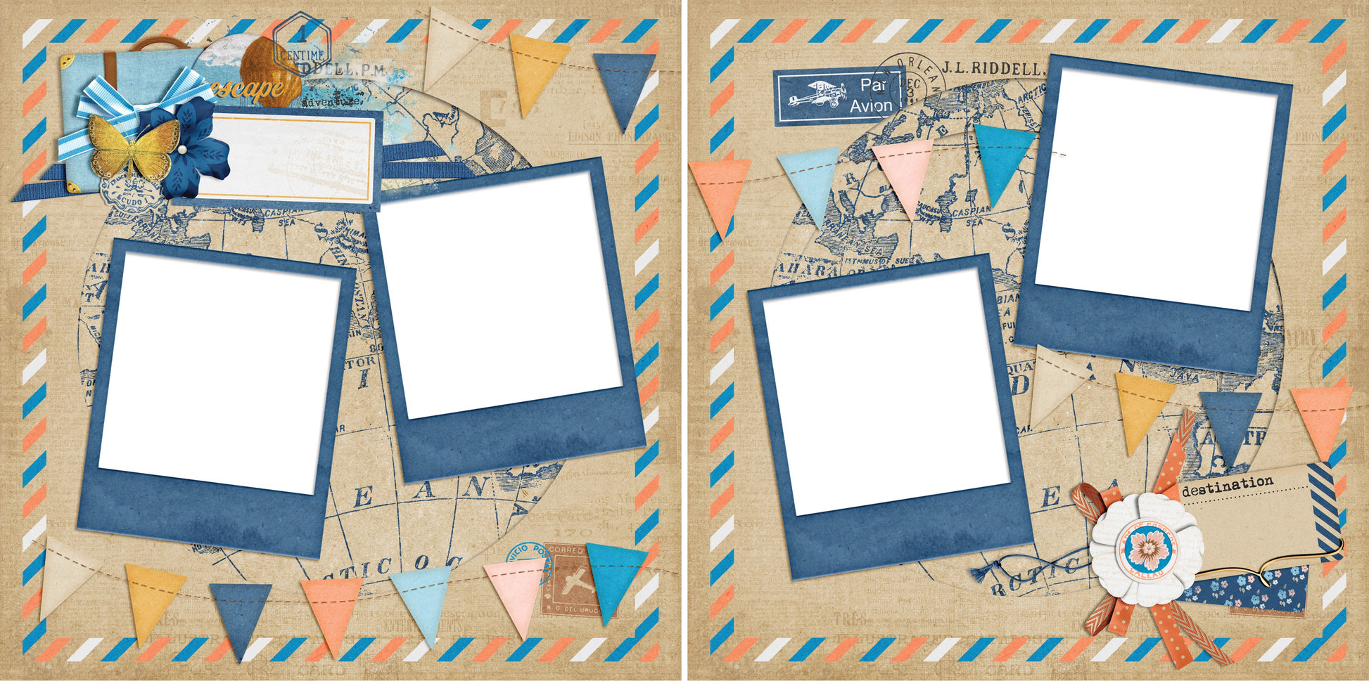 Around the World - Travel - Digital Scrapbook Pages - INSTANT DOWNLOAD - EZscrapbooks Scrapbook Layouts travel